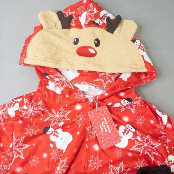 Womens Costume Red White Medium Halloween Christmas Snow Man Overall Lounge 1228 - Picture 3 of 6